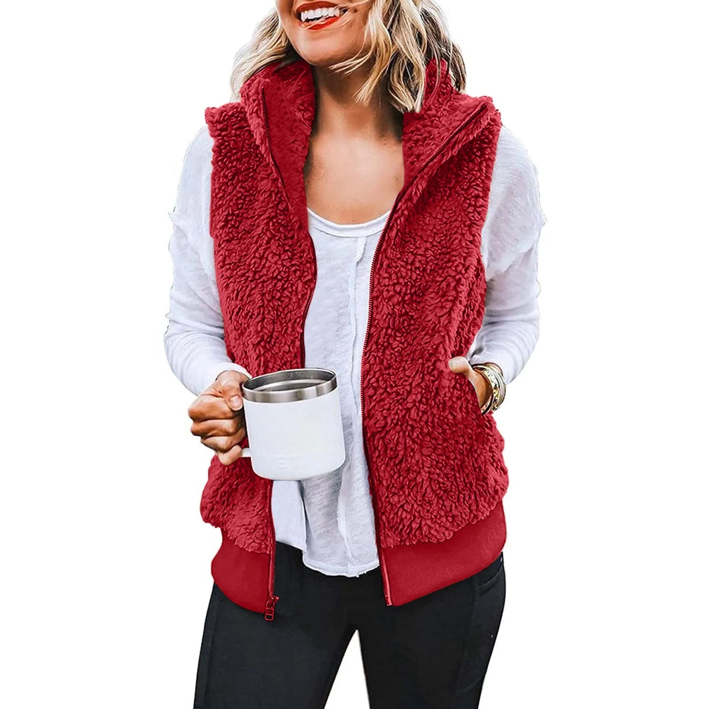 Autumn Winter Plush Vest Jackets for Women Thick Warm Sleeveless Coats Velvet Fleece Waistcoats Plus Size