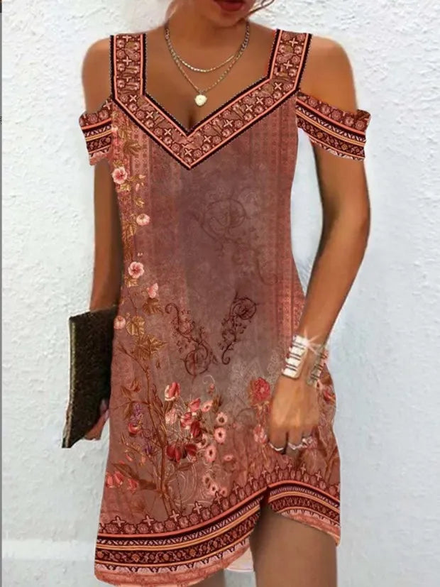 Fashion Party Dress For Women Summer Elegant Floral Printed Vintage Dress Casual Lady A-Line Dress