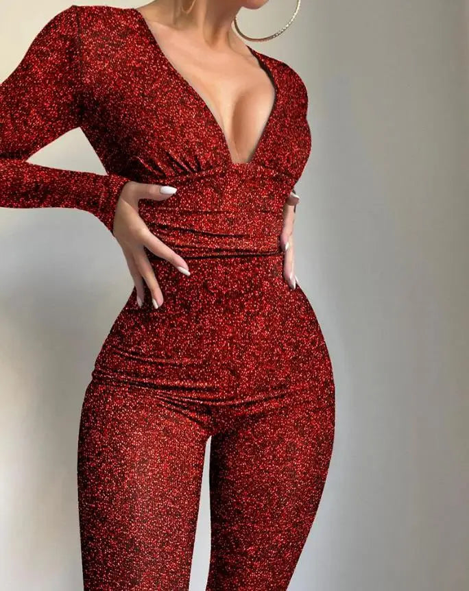 Autumn Fashion Women's Long Sleeve Jumpsuit with Tribal Pattern and Mesh Patch European and American Style for Ladies