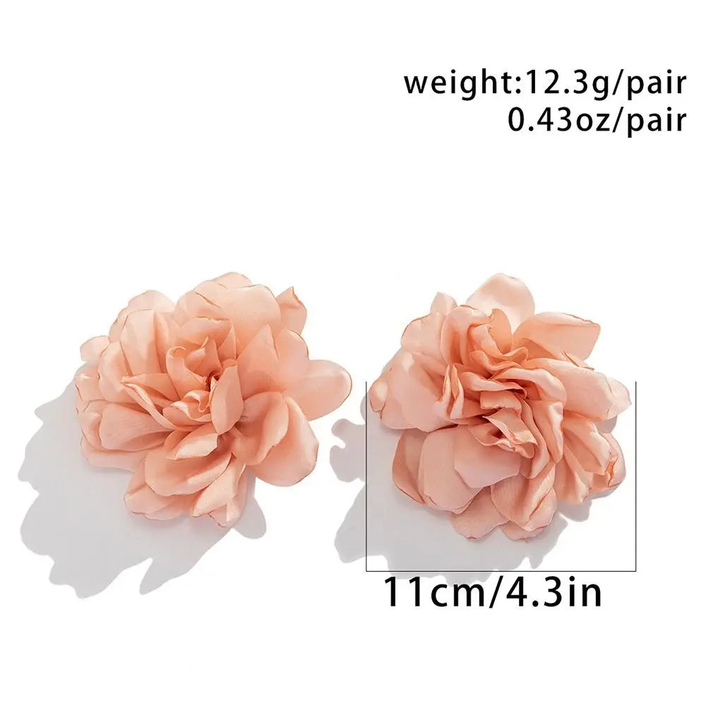 Luxury Design Big Flower Ear Stud Wedding Fabric Fashion Exaggerated Earrings Floral Eardrop Women Girls