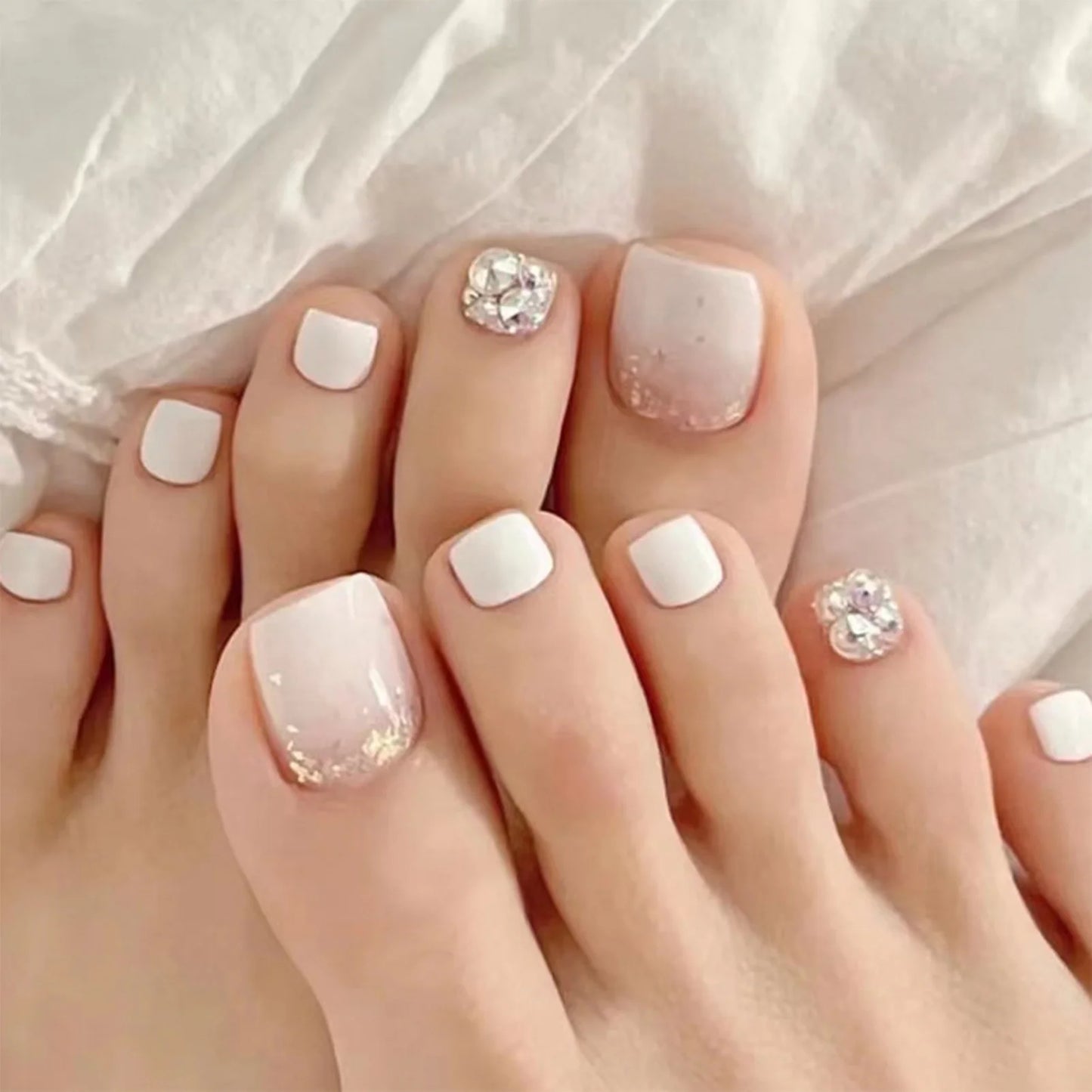 Nude Color Press on Toenails Full Cover Solid Cover Fake Toes Nails Short Square False Nail Tips for Summer Women Feet Decor