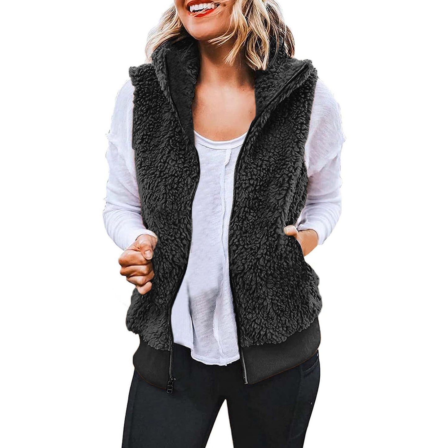 Autumn Winter Plush Vest Jackets for Women Thick Warm Sleeveless Coats Velvet Fleece Waistcoats Plus Size