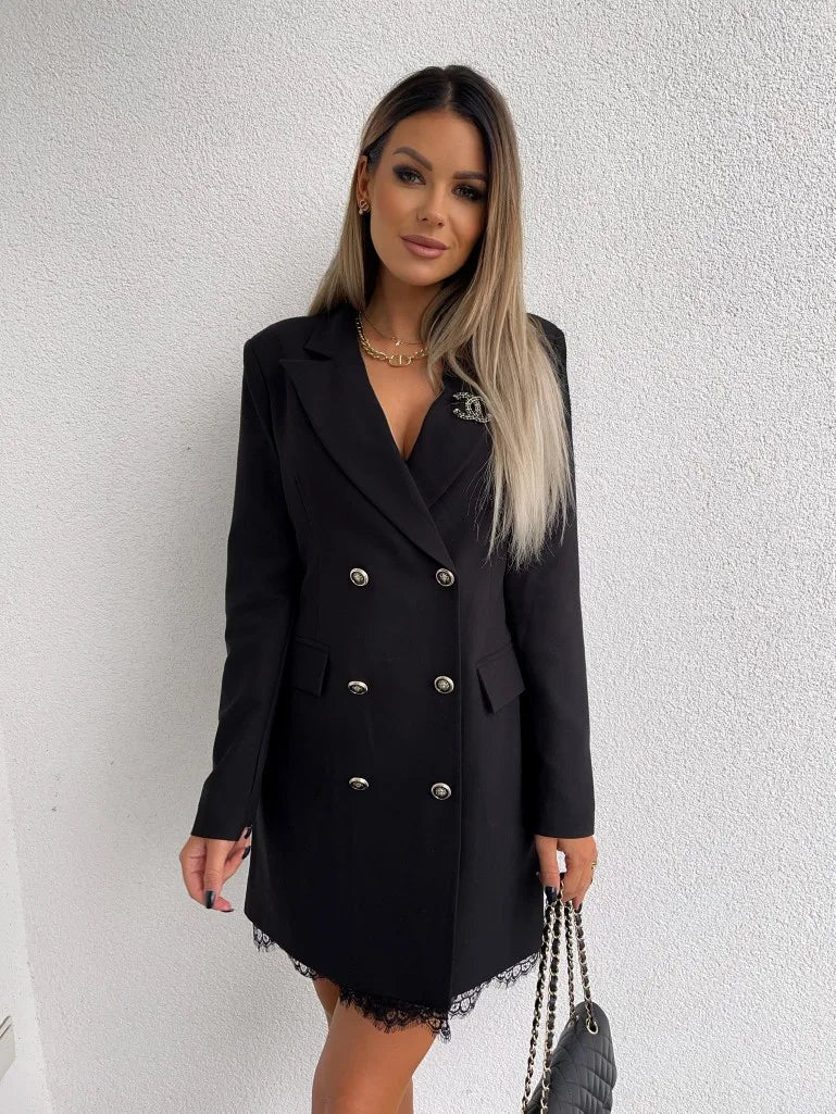 Office Lady Blazer Suit Dress Fashion Wrap V Neck Turndown Collar Sexy Mini Dress Women Long Sleeve Solid Blazer Party Dress