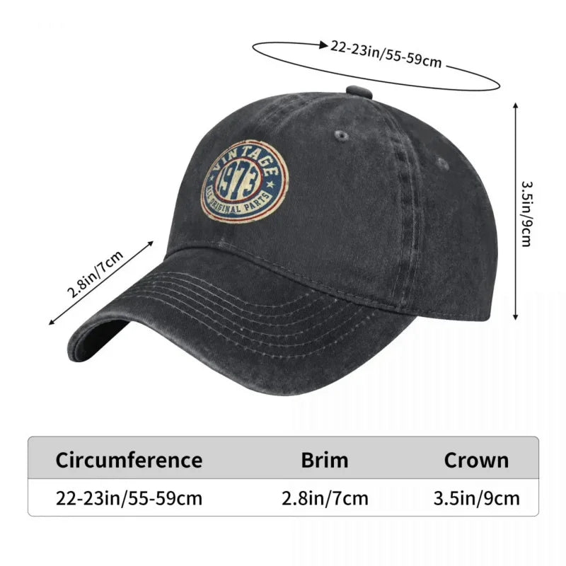 Retro Vintage 1973 All Original Parts Birthday Gifts Baseball Caps for Men Women Distressed Denim Headwear Outdoor Hats Cap