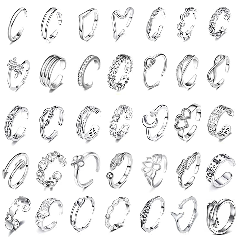 Adjustable Toe Rings for Women Summer Beach Open Toe Rings Set Flower Arrow Tail Pinky Band Rings Barefoot Foot Jewelry