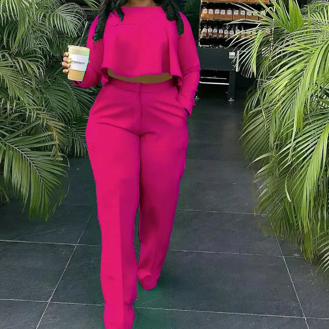 Two Piece Set Tracksuit Women Pant Sets Spring Autumn Long Sleeve Top and Wide Leg Pants Party Suit Matching Sets Work Elegant