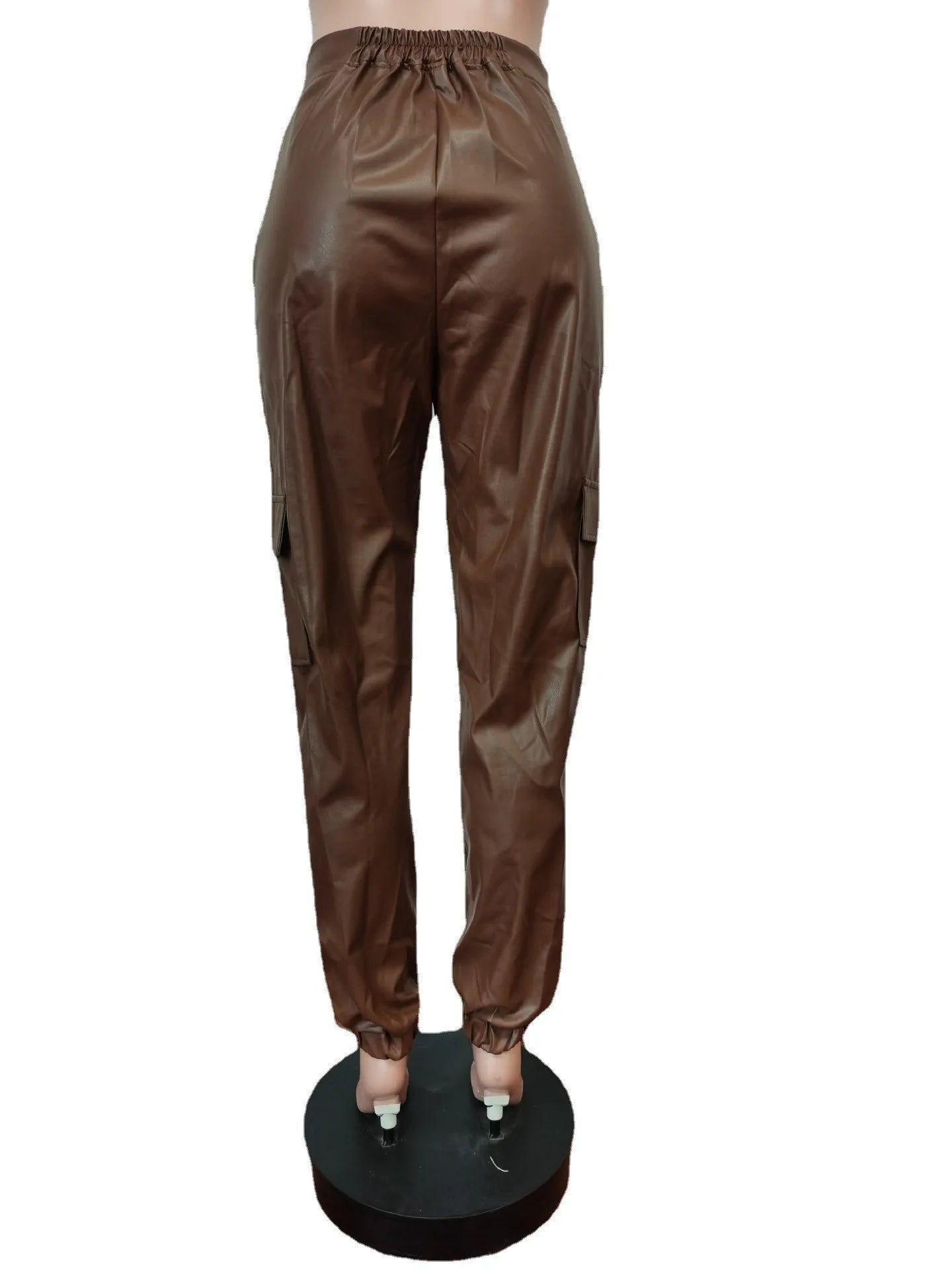Autumn Winter Fashion Women's Trousers Faux Leather High Waisted Joggers with Zipper Multi Pocket Straight-Leg Cargo Pants