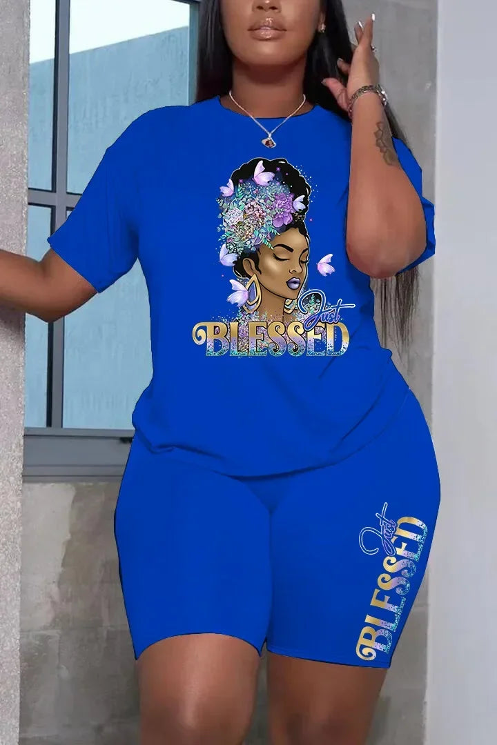 Summer Women Printing Casual T-Shirt Y2k Graphics Top Shorts Set Femme Short Sleeve Two Pieces Set Lady Daily Streetwear Outfits