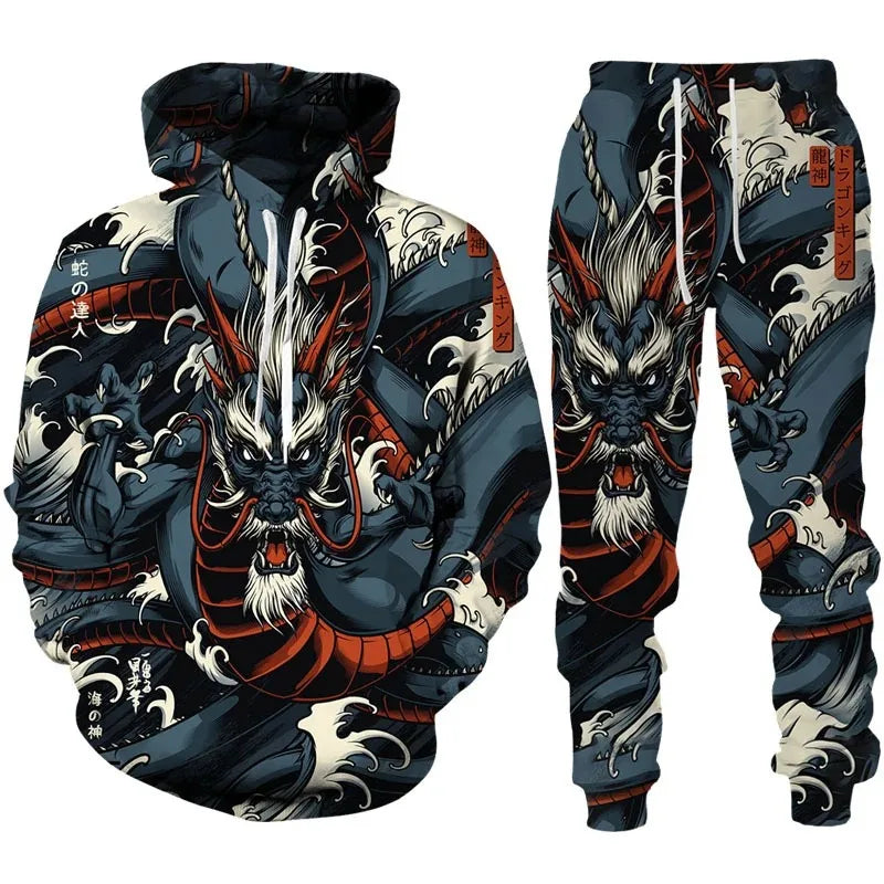 Tracksuit Sets Boys Hoodie Japan Samurai Mask Tattoo Art 3D Printed Casual Fashion Harajuku Streetwear Clothes For Boys Clothing