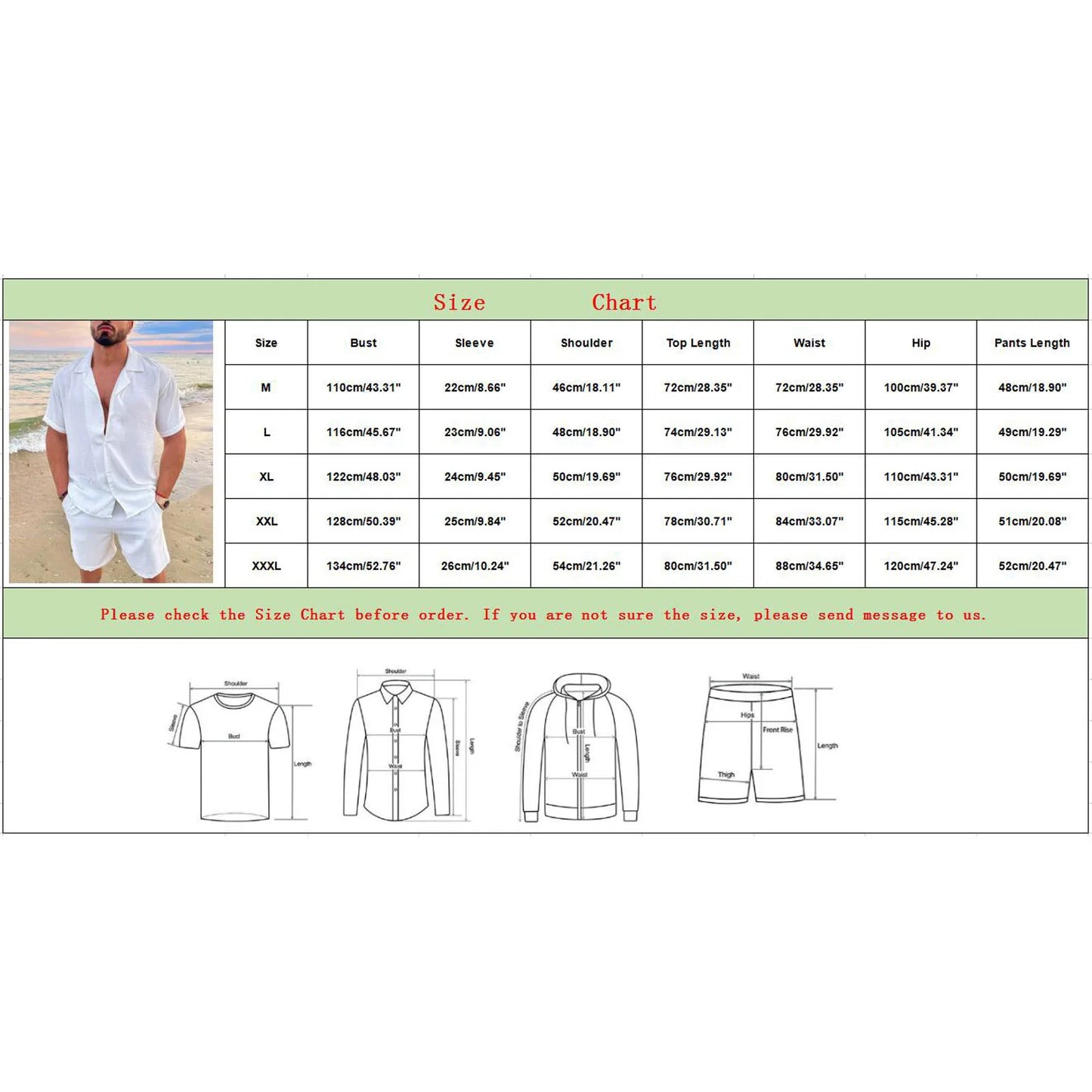Summer Men Beach Shirt Board Shorts Set Solid White Linen Shirt Button-up Tops Bottom Tracksuit Clothing