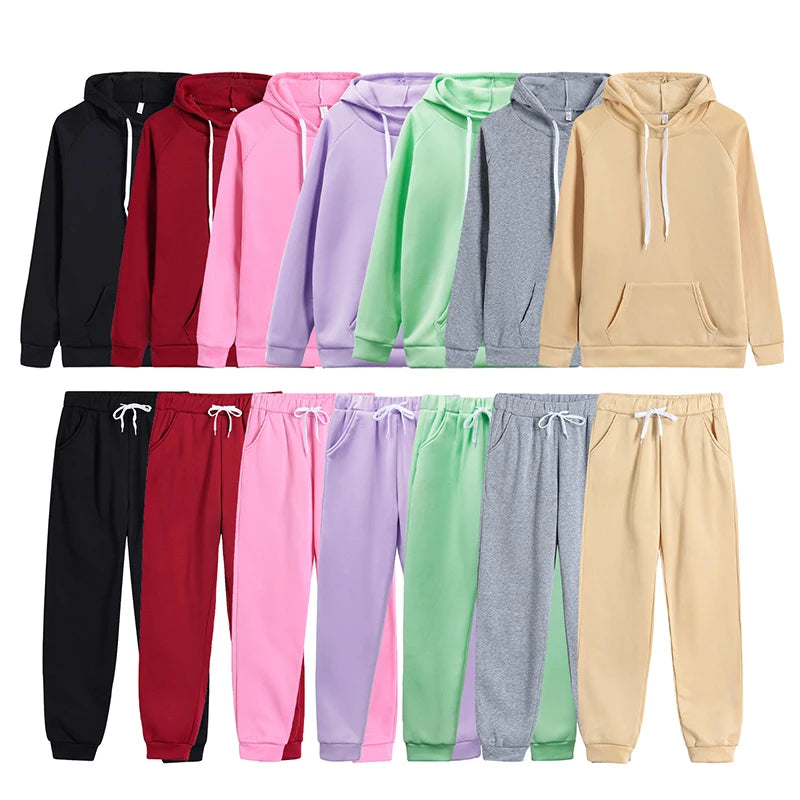 Women Hoodies Two Piece Sets Autumn Winte Cartoon Printed Sweatshirt+Sports Pants Tracksuit Femme Running Hoodie and Jogger Set
