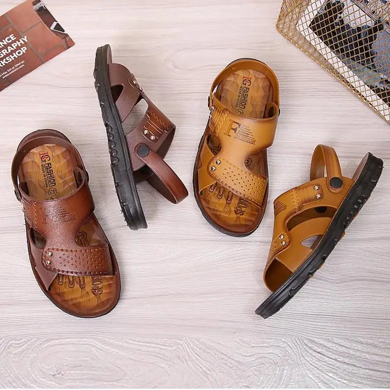 Men's Sandals Summer Peep-toe Youth Beach Shoes Dual-use Slippers Plastic Men Sandals Anti Slip Vietnamese Rubber Sandals
