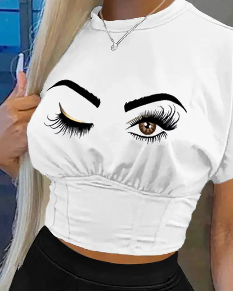 Women's Summer Casual O-Neck Short Sleeve T-shirt Shorts Set Letter Print Slim Fit Office Outfit Polyester Blend Short Set