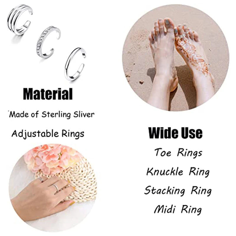 Adjustable Toe Rings for Women Summer Beach Open Toe Rings Set Flower Arrow Tail Pinky Band Rings Barefoot Foot Jewelry