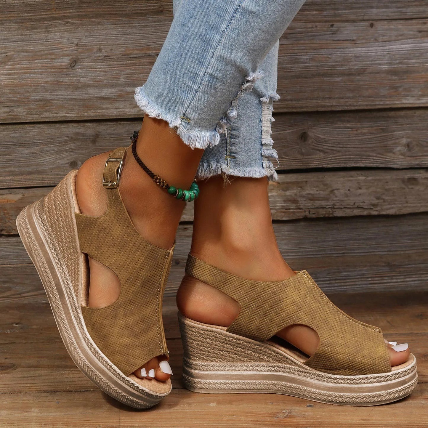 Summer Plus Size Wedge High Heels Sandals Women 2024 Peep Toe Platfrom Sandals Woman Buckle Strap Non Slip Beach Sandles Mujer