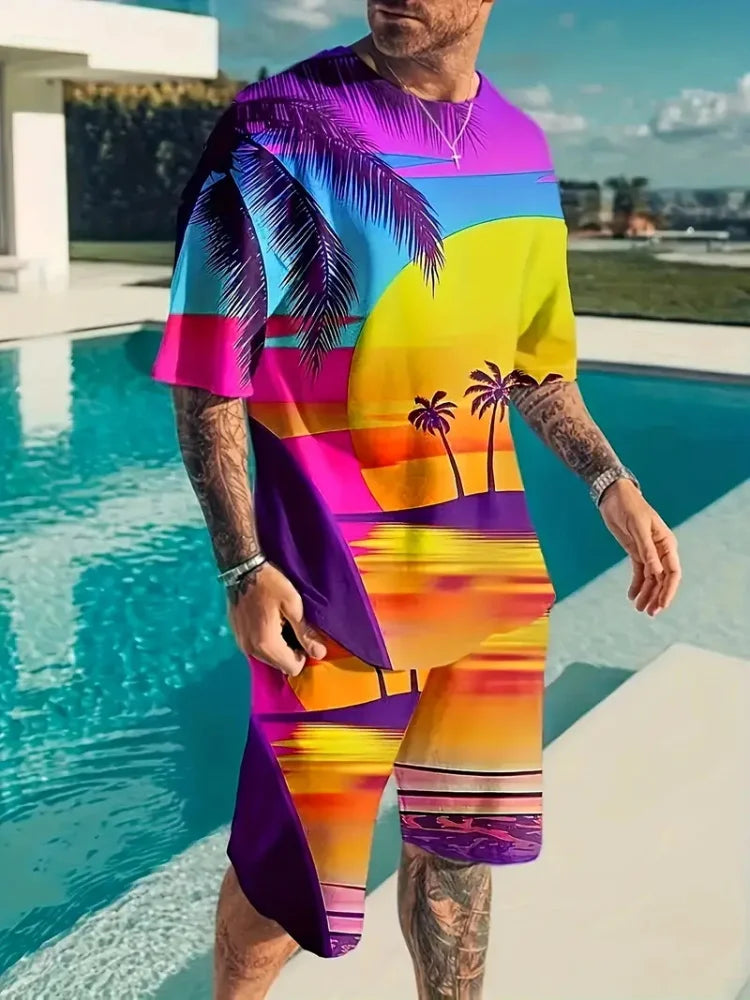 New Lion King 3D Printed Short Sleeve T-shirt Shorts 2 Piece Summer Men's Fashion Street Fashion Short Sleeve Suit Casual