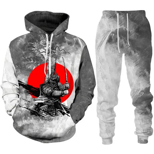 Tracksuit Sets Boys Hoodie Japan Samurai Mask Tattoo Art 3D Printed Casual Fashion Harajuku Streetwear Clothes For Boys Clothing