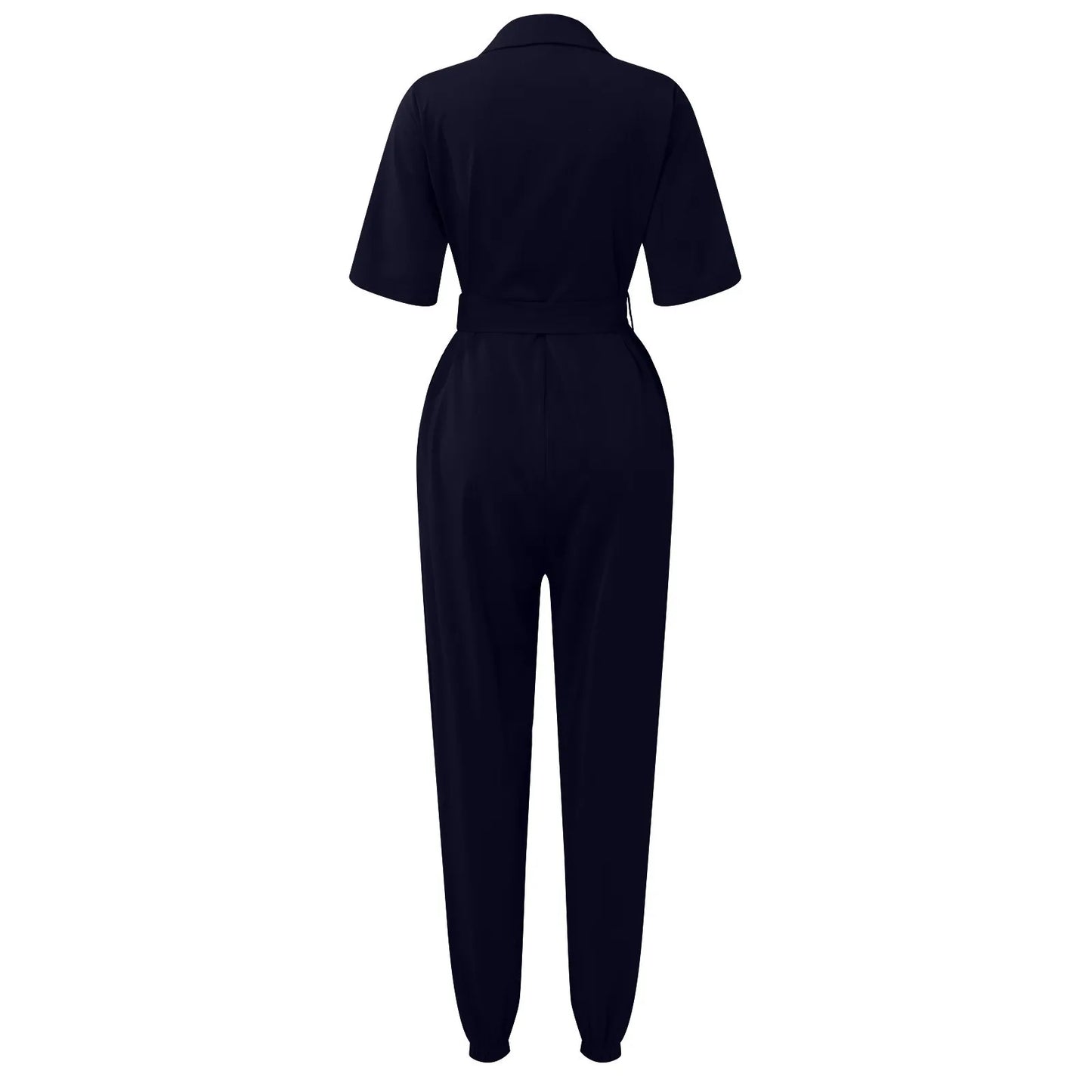 Women's Casual Lapel Lace-Up Printed Belt Short Sleeve Jumpsuit Summer Fashion Workwear Keep Short Eye Catching Junior Size
