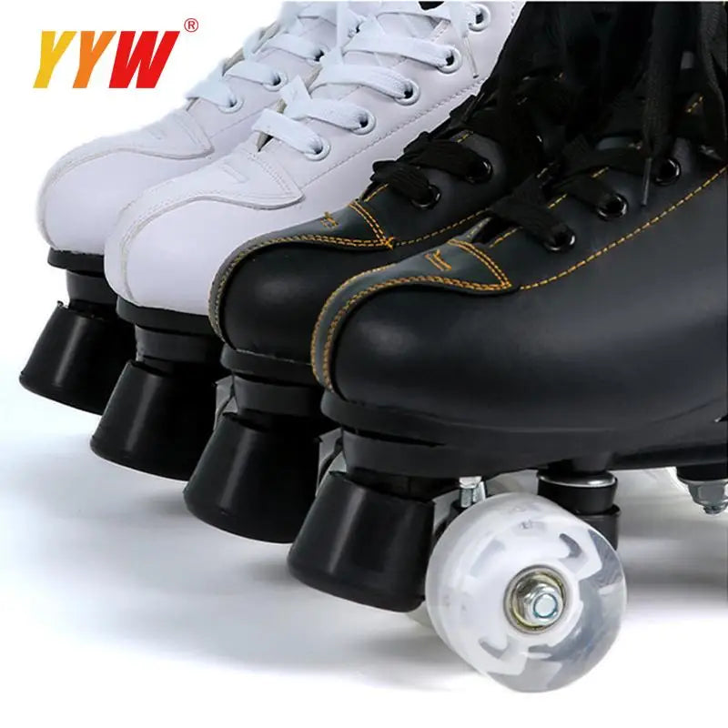 Roller Skates Shoes 4 Wheels Flash Wheel Microfiber Leather Adult Men Women Roller Skating Shoes Training Shoes 36-45 Patins