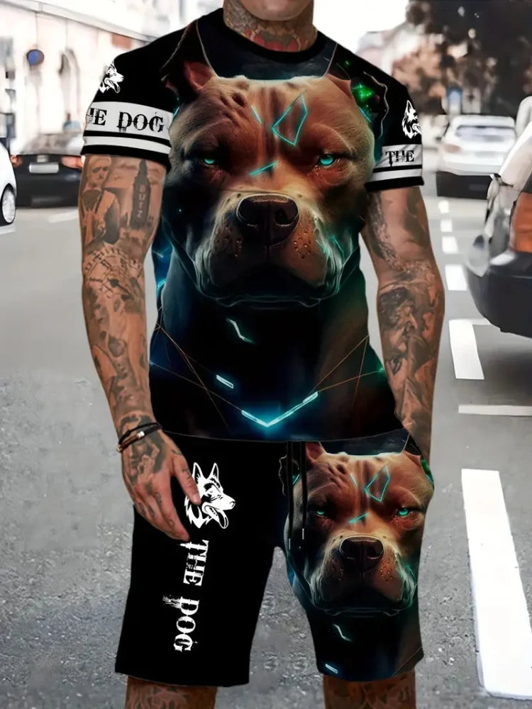 New Lion King 3D Printed Short Sleeve T-shirt Shorts 2 Piece Summer Men's Fashion Street Fashion Short Sleeve Suit Casual
