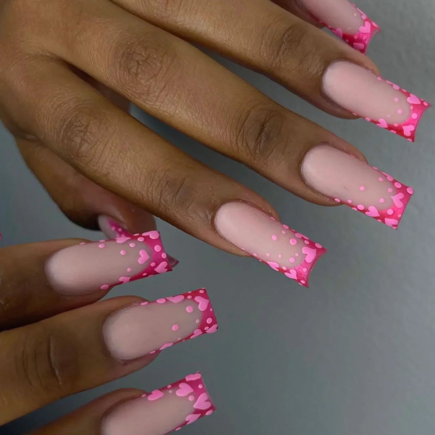 24Pcs Shimmery Long Coffin False Nails with Glue Ballerina Nail Design Sweet Fashion French Press on Acrylic Nails Manicure Tips