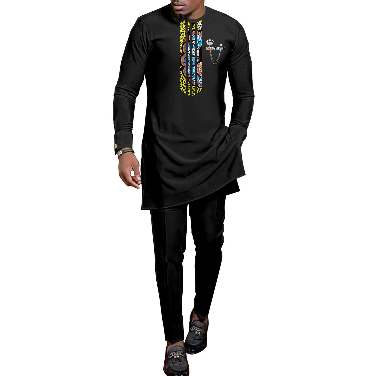 African Abaya Hip Dresses for Women Matching Couple Outfits with Bazin Riche Men's Top and Pant Set Dashiki Print