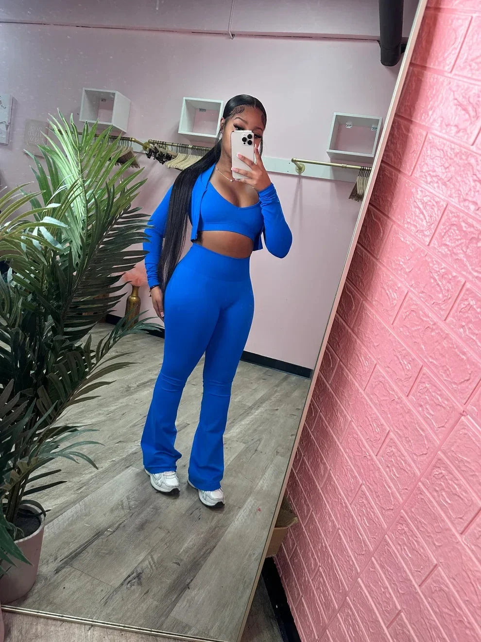 Solid Women Tracksuits Slim 3 Piece Sets Tank Crop Tops + Zipper Long Sleeve Jackets + High Waist Flare Pants Suits