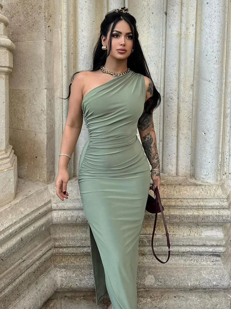 Elegant Black Maxi Dress for Women Sexy Split Sleeveless Backless Summer Fashion Off Shoulder Club Party Dress