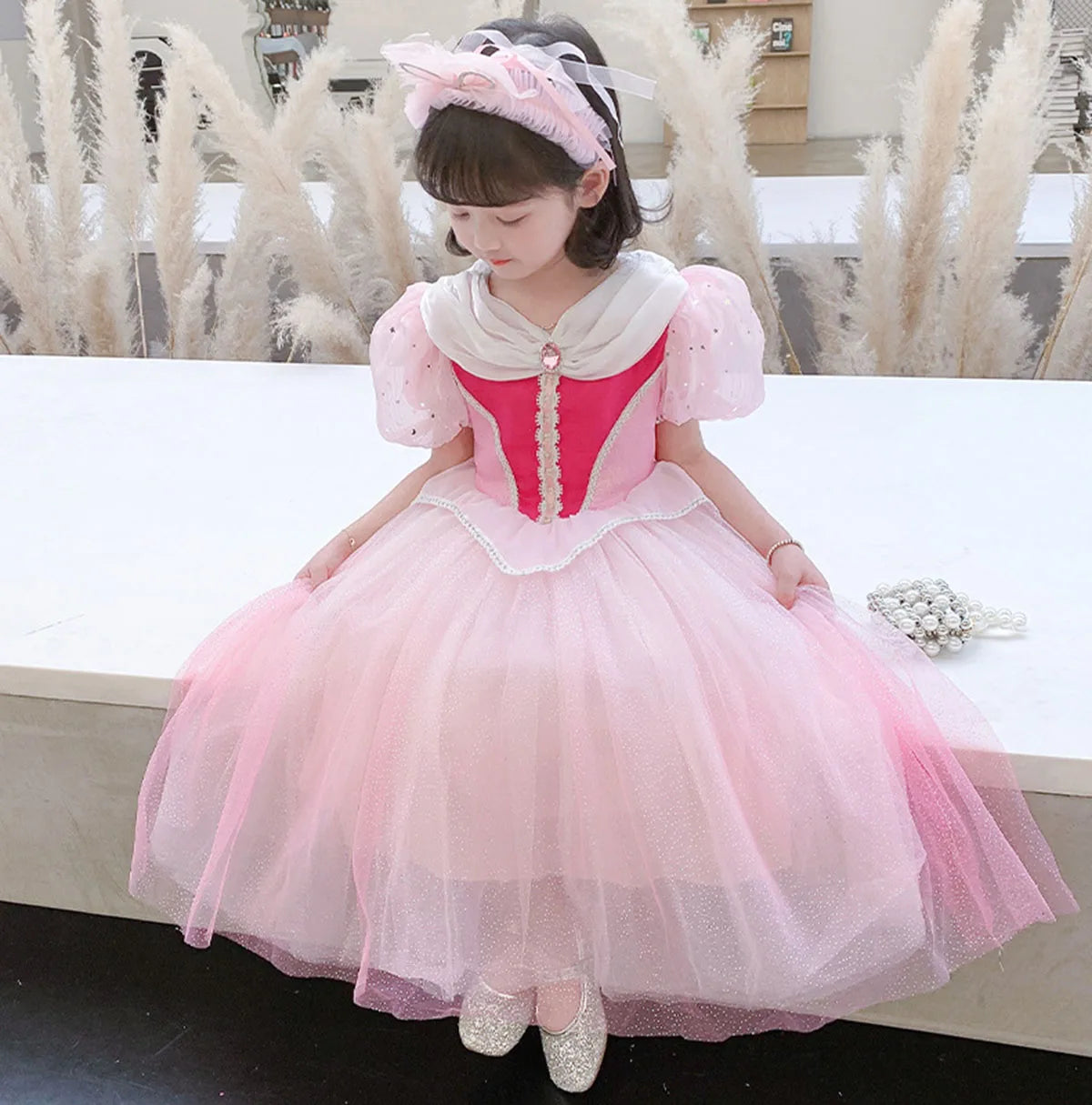 Shiny Toddler Little Girls Movie Princess Sleeping Beauty Aurora Birthday Party Cosplay Halloween Fancy Dress