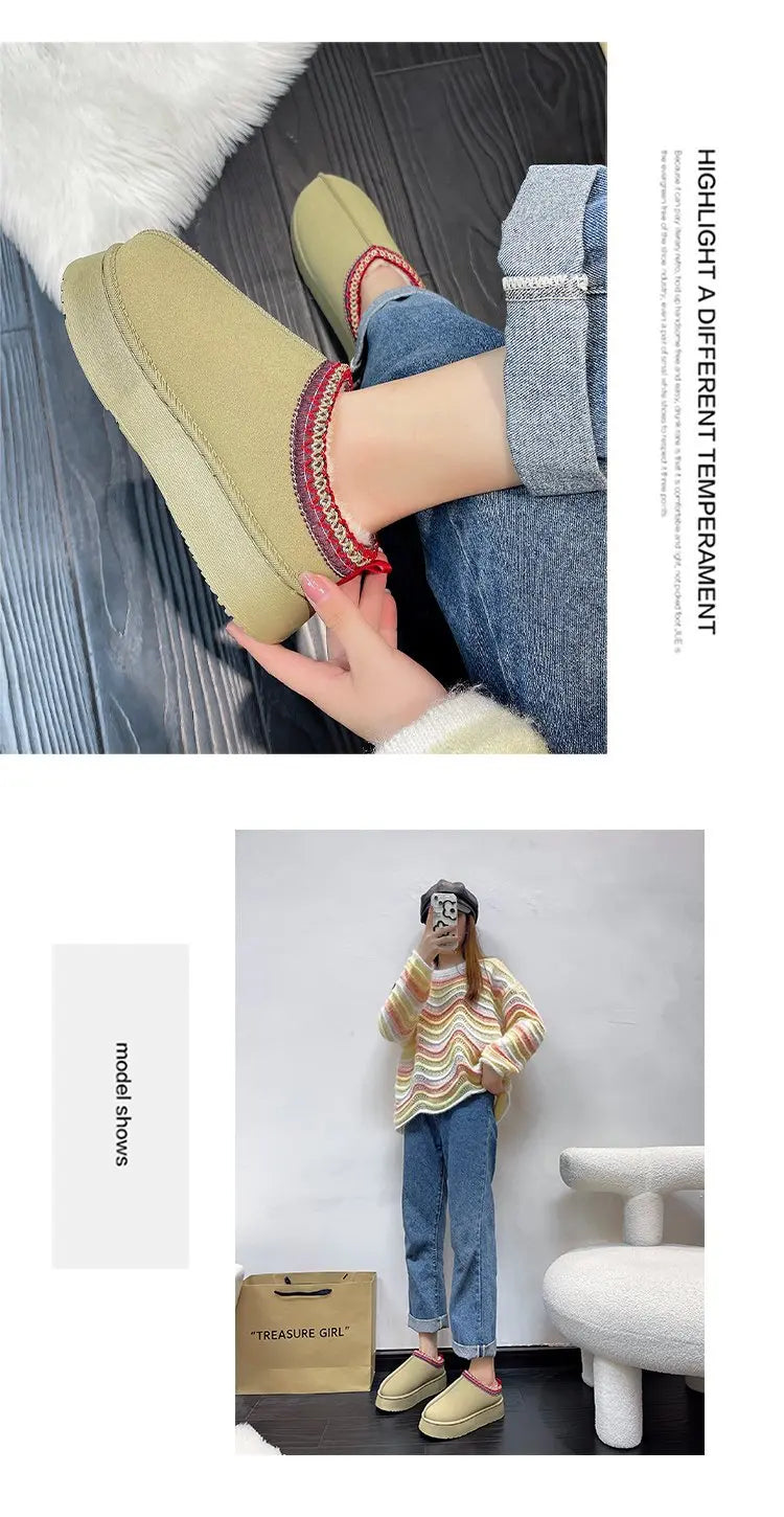 Women's Wool Slippers Warm Platform Wool Slipperswomen Slippers Women Sheepskin Slippers Women Shoes 2024