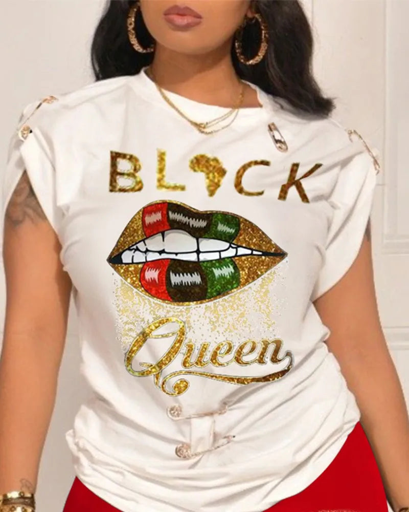 Casual Short Sleeve Tshirt Shorts Set Office Lady Spring Summer Fashion O-neck Letter Print Two Piece Set Women Outfit 2023