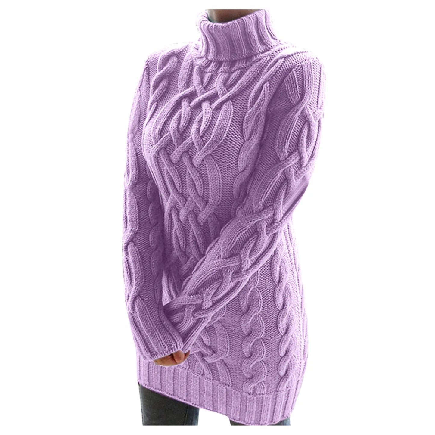 Elegant Women's Turtleneck Cable Knit Sweater Dress Long Sleeve Slim Fit Autumn Pullover Dress for Stylish Fall Clothes