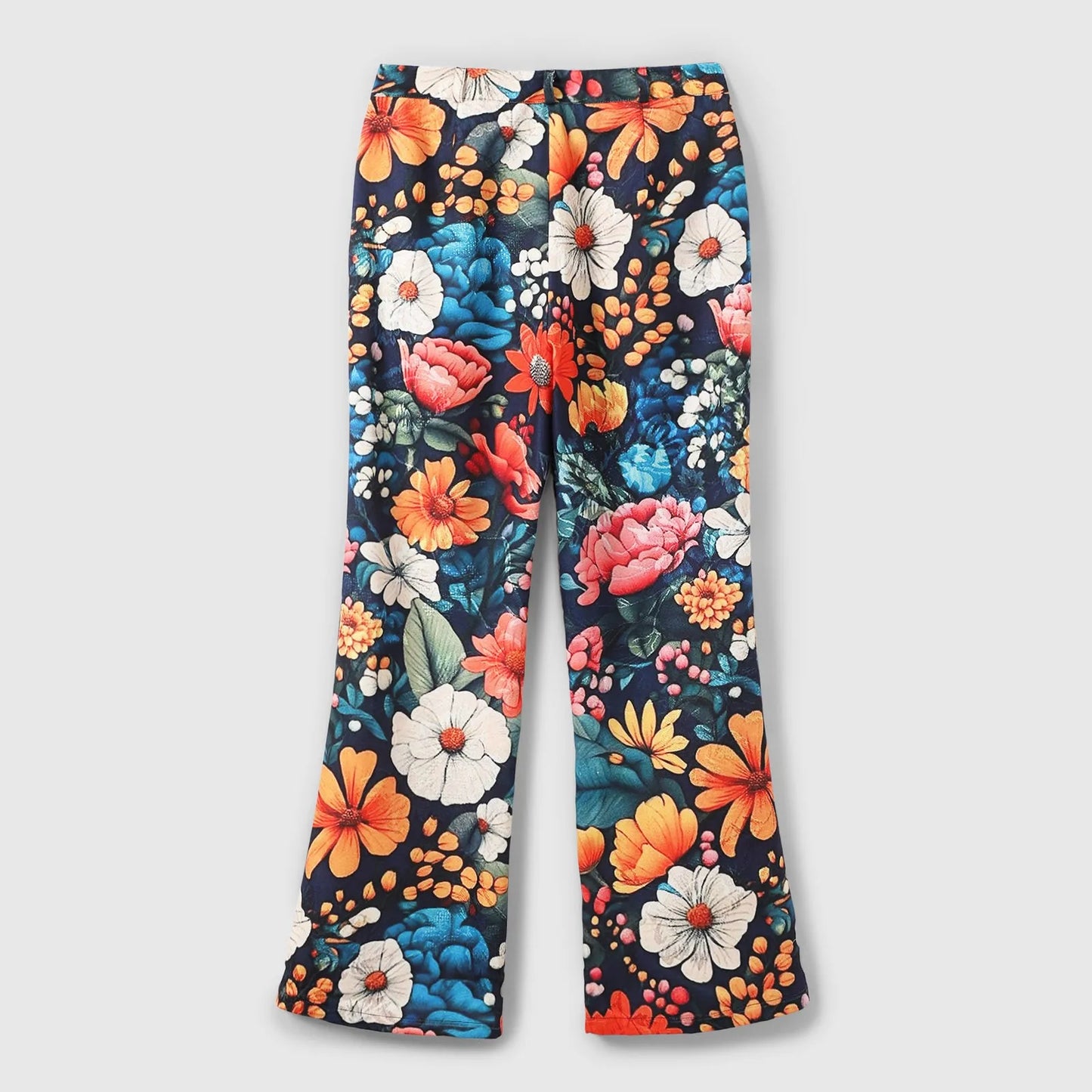 Casual Vintage Wide Leg Imitation Jeans High Waisted Women's Fashion Loose Fit Denim Pants with 90s Floral Print and Pocket Button
