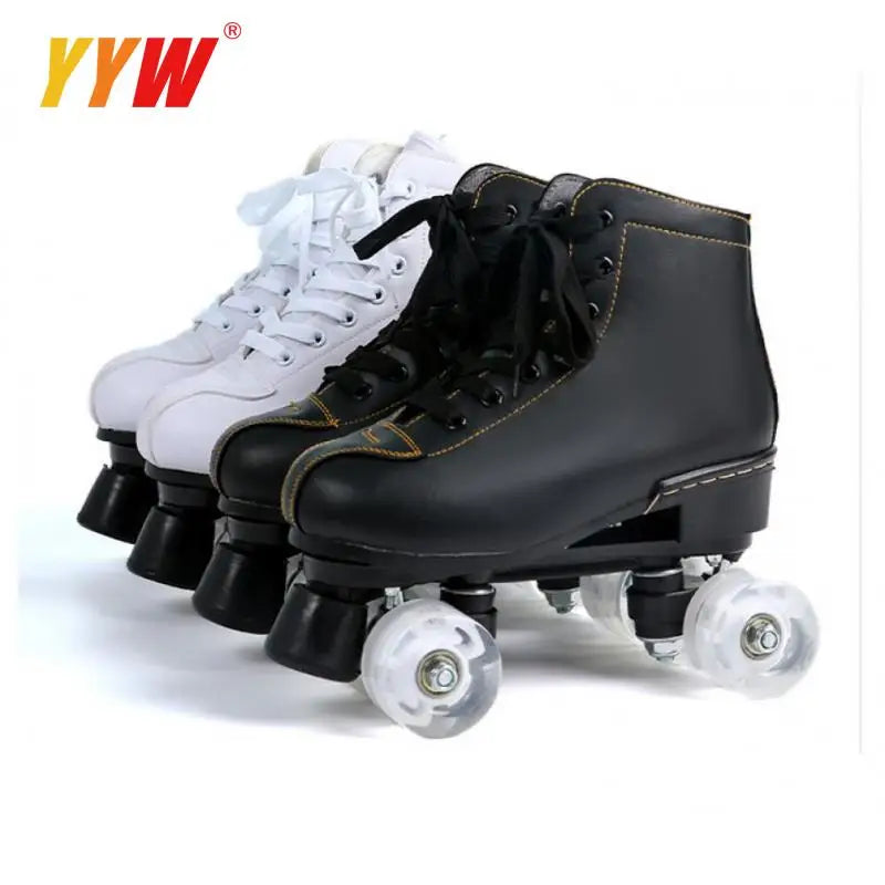 Roller Skates Shoes 4 Wheels Flash Wheel Microfiber Leather Adult Men Women Roller Skating Shoes Training Shoes 36-45 Patins