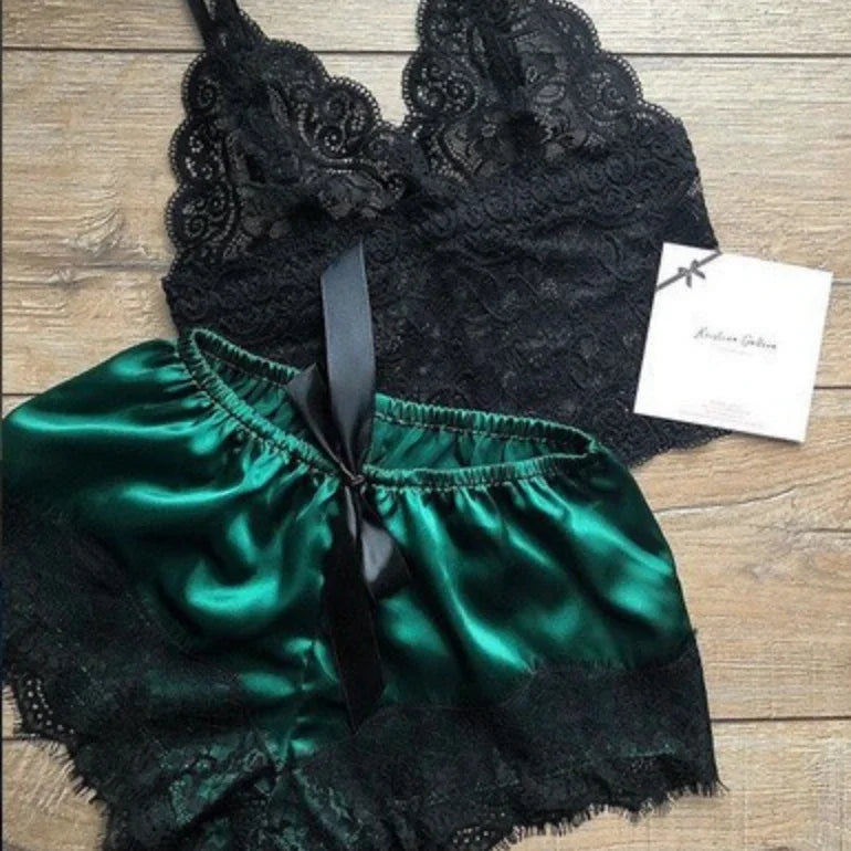 Women's Sexy Pajama Set 2 Pieces Lace Spaghetti Strap Top Shorts Sleepwear Lingerie Sleeveless Summer Clothes