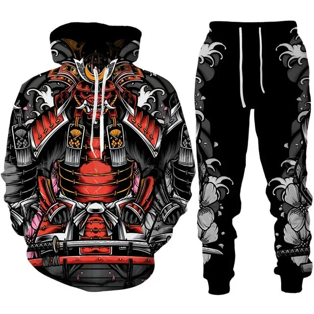 Tracksuit Sets Boys Hoodie Japan Samurai Mask Tattoo Art 3D Printed Casual Fashion Harajuku Streetwear Clothes For Boys Clothing