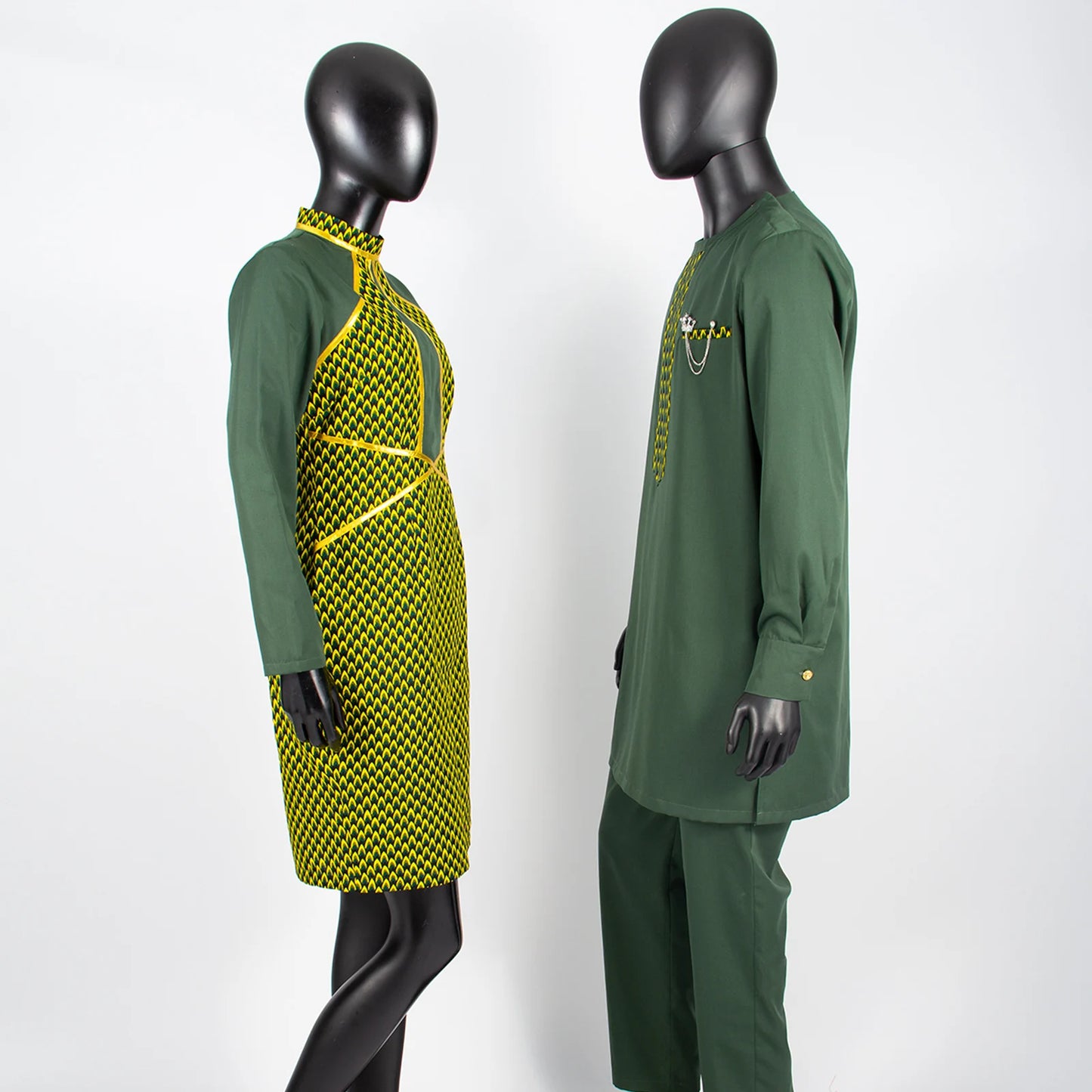 African Abaya Hip Dresses for Women Matching Couple Outfits with Bazin Riche Men's Top and Pant Set Dashiki Print