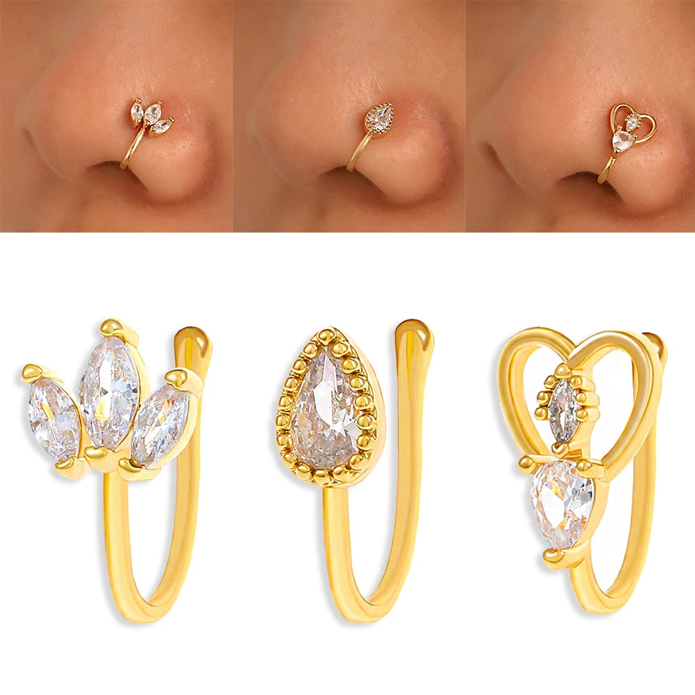 1PC Copper Fake Piercing Nose Ring Butterfly Crown Clip On Nose Ear Clip Cuff Earrings for Women Kids Gift Body Jewelry nariz