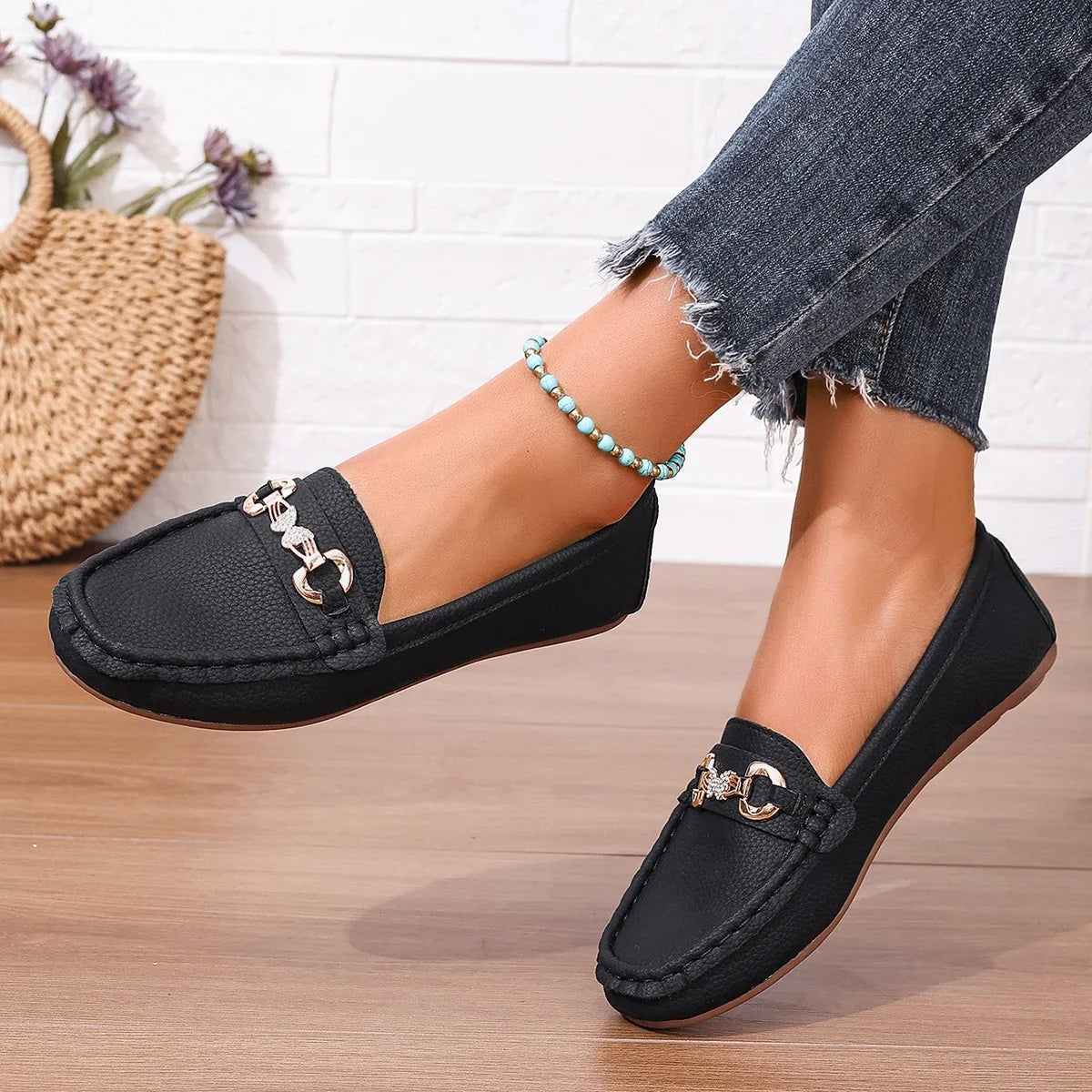 Women's Casual Slip-On Mary Jane Flat Loafers round Toe Soft Sole Spring Autumn Fashion Solid Color Flat Platform Shoes