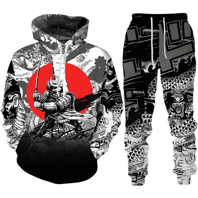 Tracksuit Sets Boys Hoodie Japan Samurai Mask Tattoo Art 3D Printed Casual Fashion Harajuku Streetwear Clothes For Boys Clothing