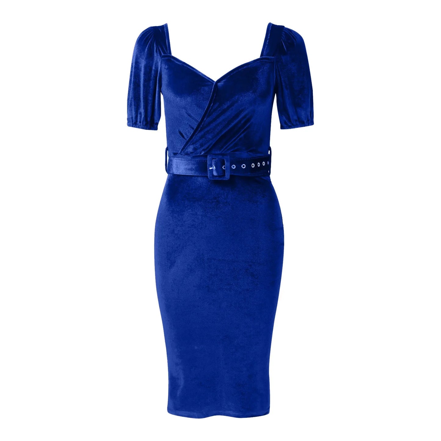 Dress Elegant Solid Color Waistband Sexy Low Neck Bubble Sleeve Velvet Hip Wrap Dress Formal Dresses For Wedding Guest