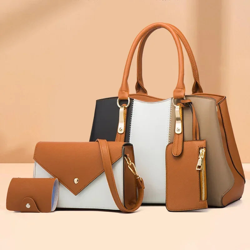 New Fashion Contrasting Women's Bag, Women's Handbag, One-Shoulder, Crossbody Bag, Four-Piece Women's Bag