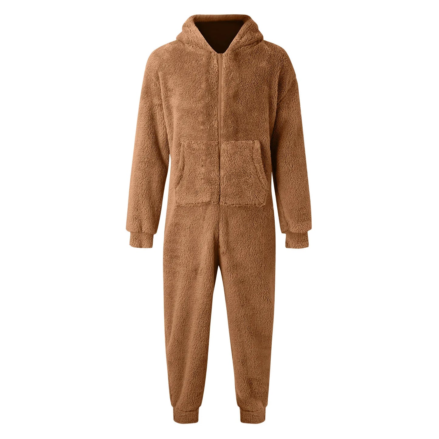 Men Jumpsuit Long Sleeve Pajama Solid Zipper Hooded Jumpsuit Casual Winter Warm Sleepwear Comfortable Male Home Clothing 2023