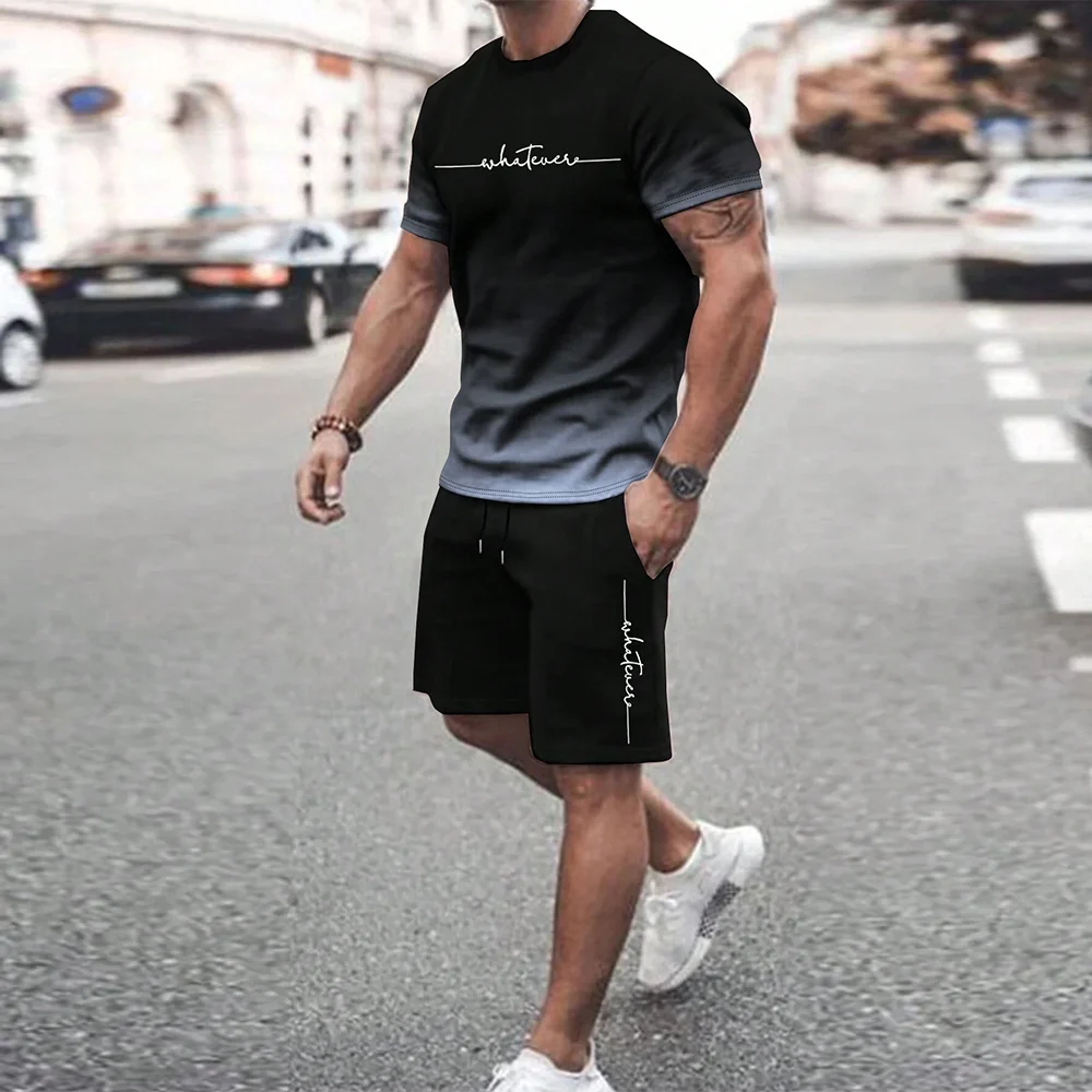 Men's Quick Drying Summer Casual Sports Suit Short Sleeve O-Neck Polyester Loose Fit Trendy Streetwear Ensemble
