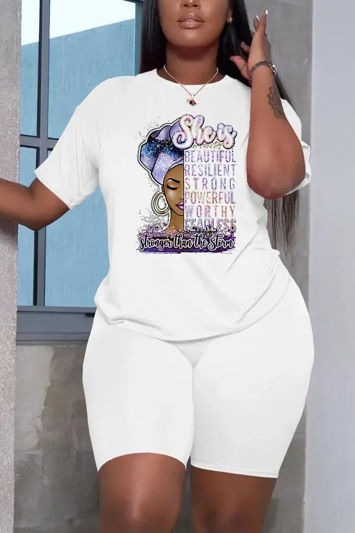 Summer Women Printing Casual T-Shirt Y2k Graphics Top Shorts Set Femme Short Sleeve Two Pieces Set Lady Daily Streetwear Outfits