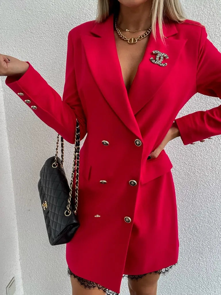 Office Lady Blazer Suit Dress Fashion Wrap V Neck Turndown Collar Sexy Mini Dress Women Long Sleeve Solid Blazer Party Dress