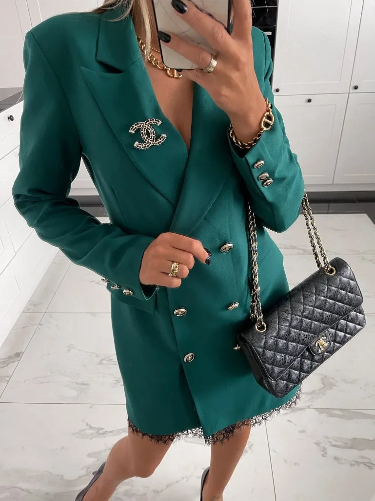 Office Lady Blazer Suit Dress Fashion Wrap V Neck Turndown Collar Sexy Mini Dress Women Long Sleeve Solid Blazer Party Dress
