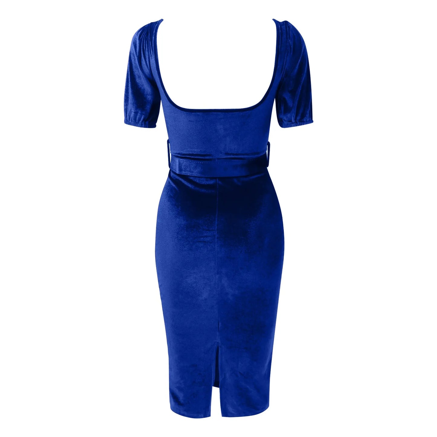 Dress Elegant Solid Color Waistband Sexy Low Neck Bubble Sleeve Velvet Hip Wrap Dress Formal Dresses For Wedding Guest