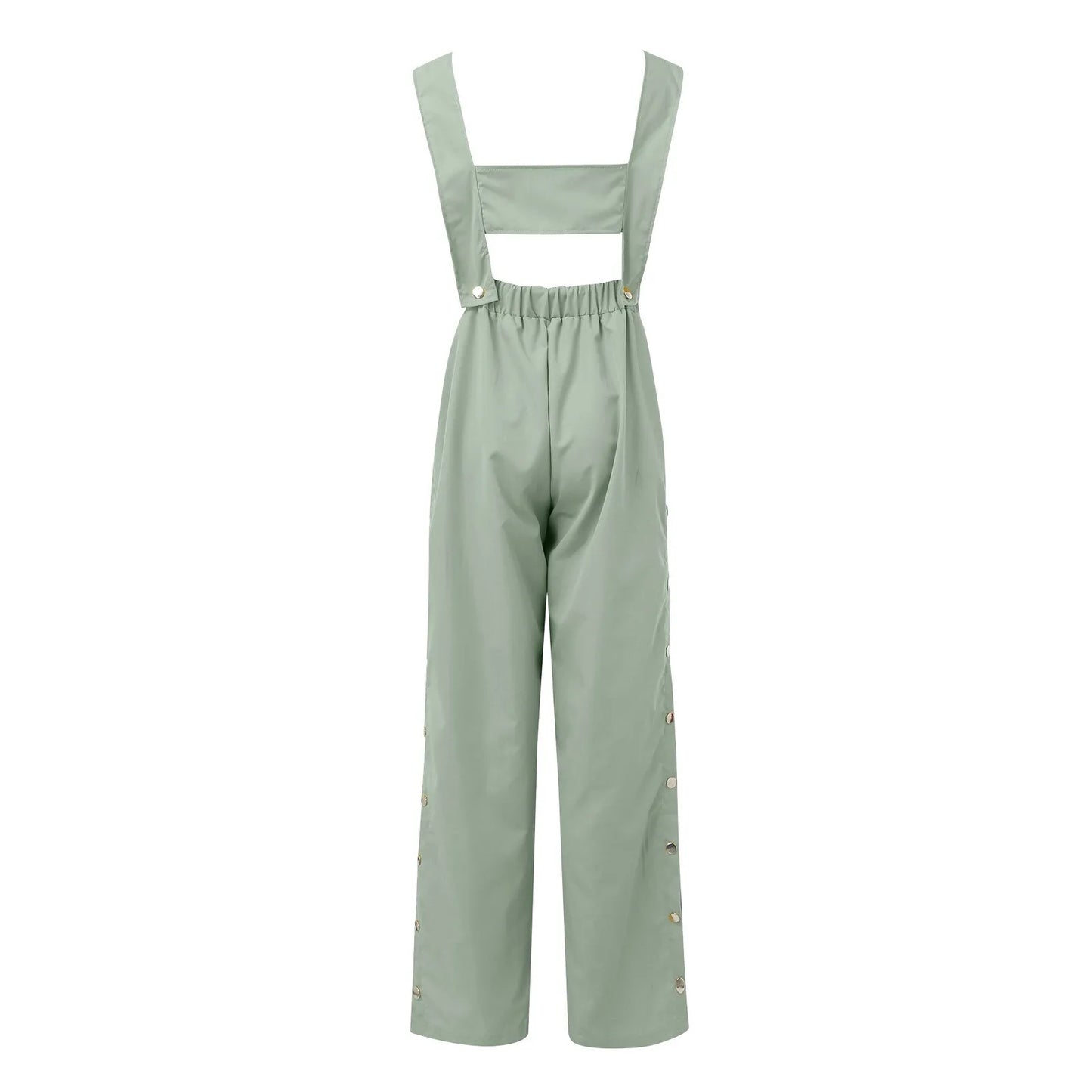 Soft Comfort Women Pants Sleeveless Knot Cotton Strappy Pants Button Openings Loose Long Sheer Mesh Patchwork Stripes Jumpsuit