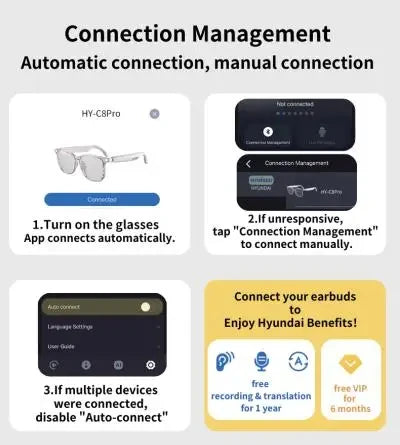 Choice HYUNDAI HY-C8 AI Glasses Earphones With Camera Automatic voice translation Smart glasses Multi-function keys For Sports